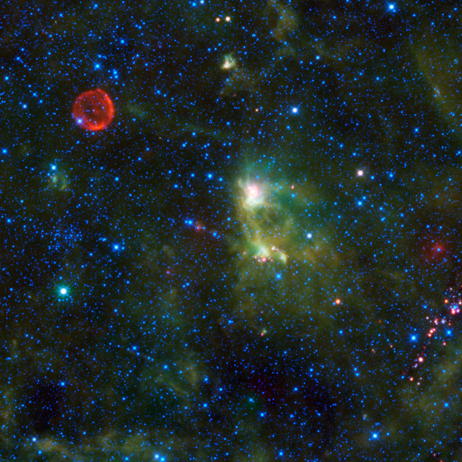 Die Konstellation Cassiopeia, der rote Kreis in der oberen linken Seite ist die Supernova 1572.